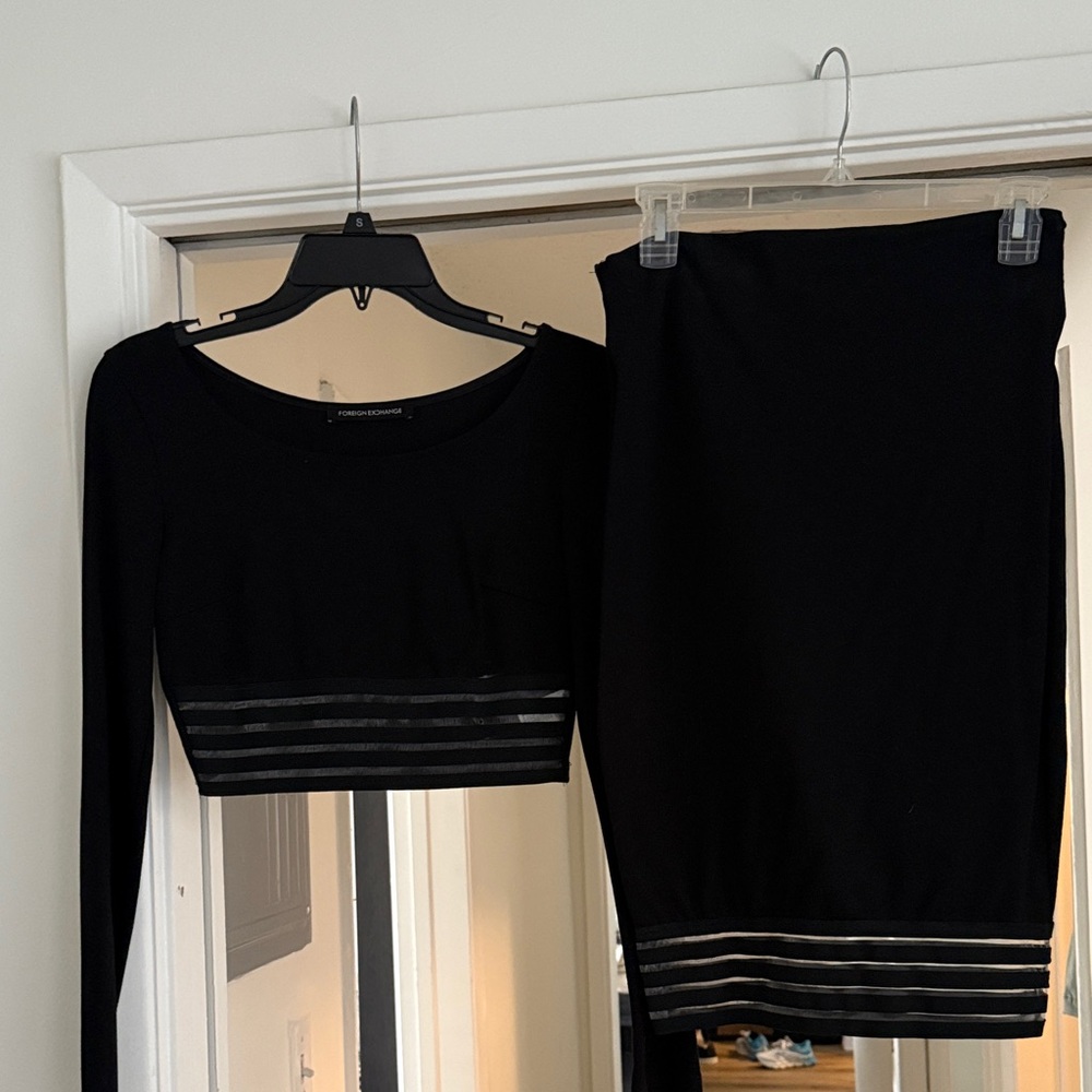 Chic Black Pencil Skirt with matching top with Sheer Accents